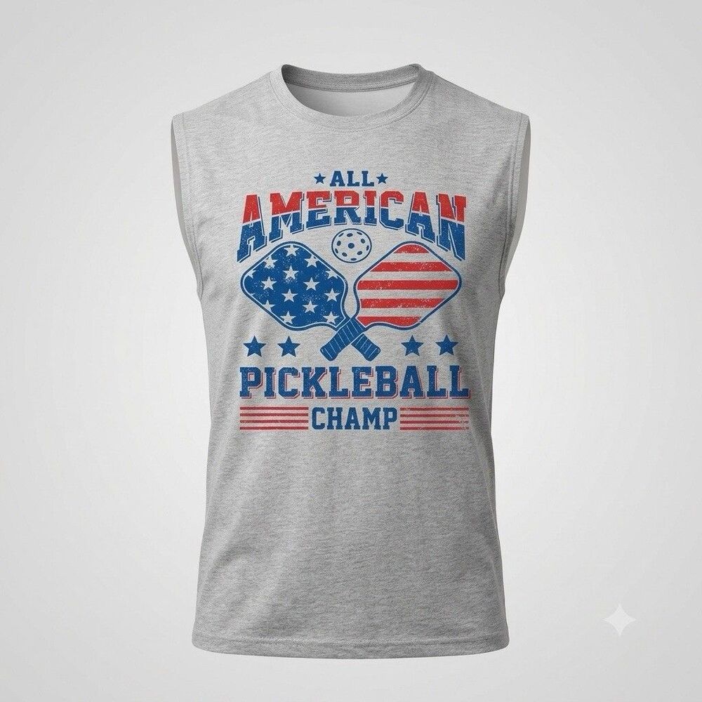 Celebrate! Patriotic Gray All American Pickleball Champ Sleeveless Tank Top 3XL